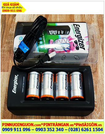 Energizer CHFC _Bộ sạc 4 pin đại D 1.2v -Kèm sẳn 4 Pin sạc Camelion NH-D10000BP2 (D10.000mAh-1.2v)